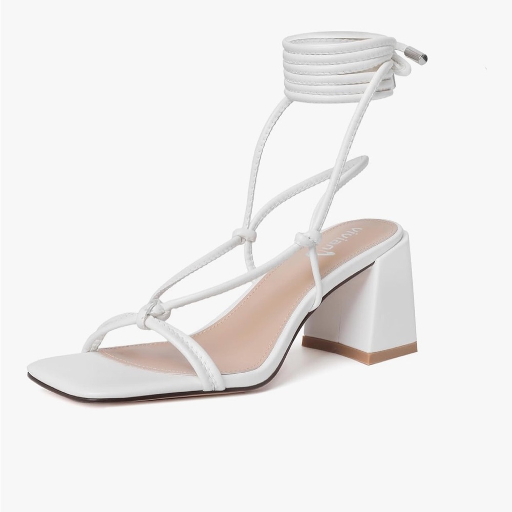 White Strappy Block Heel Sandals